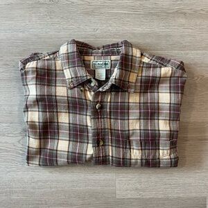 L.L. Bean Multicolor Plaid Flannel Shirt Men’s XL Maroon Brown Yellow